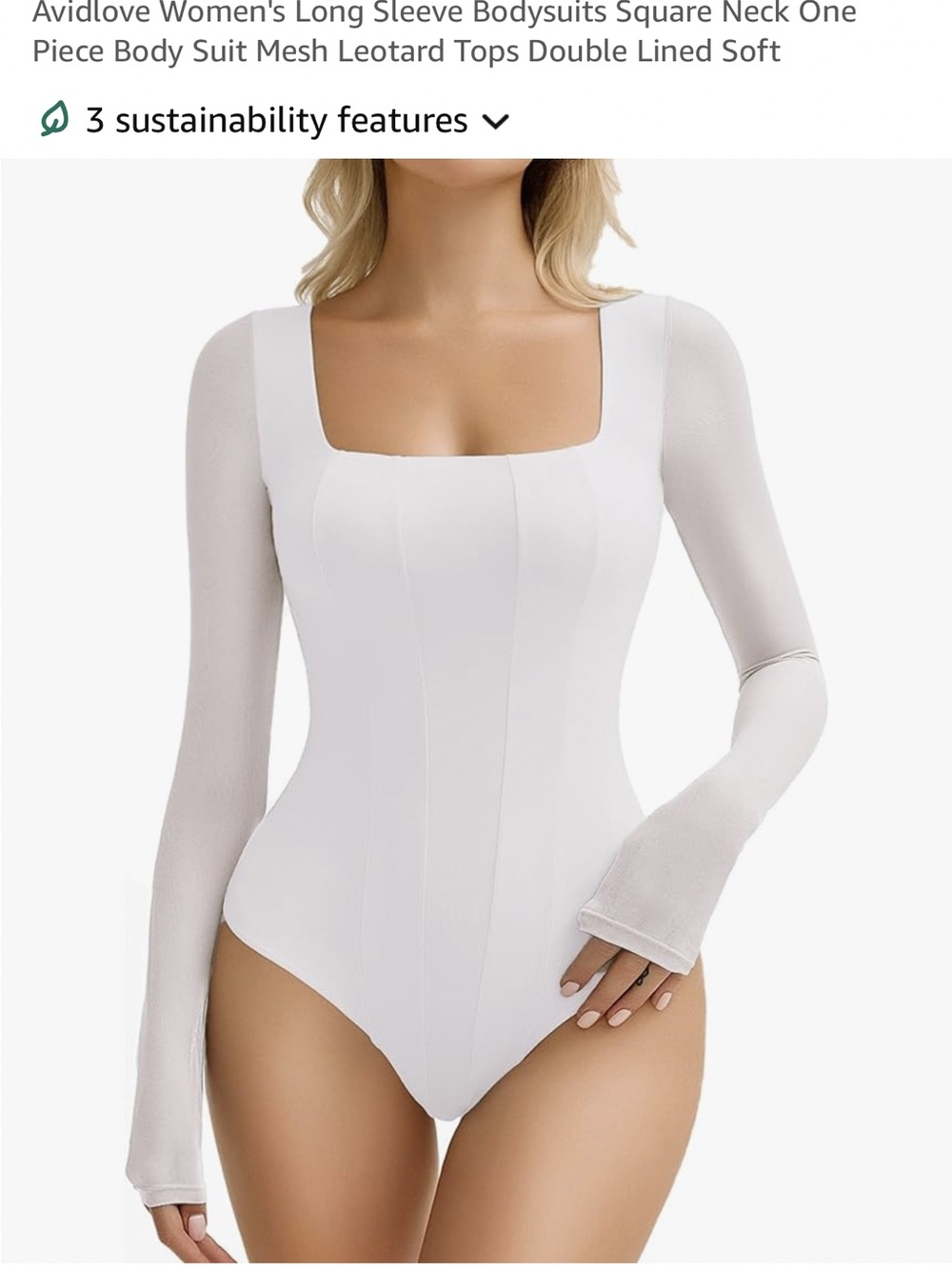 Sexy Cream Square Neck Long Sleeve Bodysuit